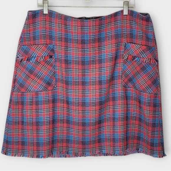 🇬🇧 Boden houndstooth Plaid fringe detailed edge Plaid Pencil Skirt 14